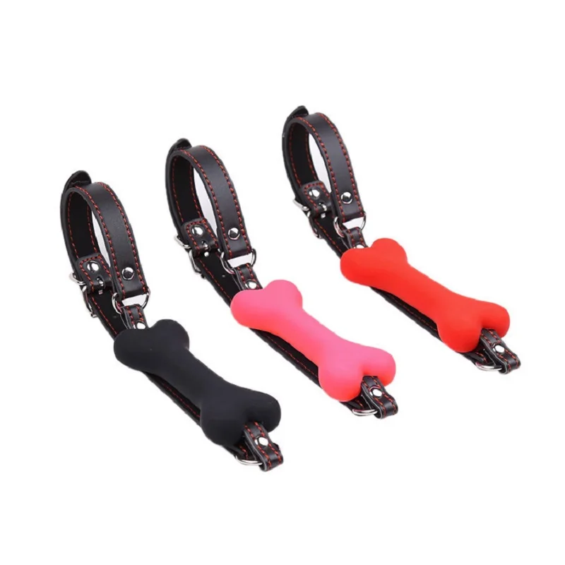 Sexy PU Leather Buckle Straps Silicone Dog Bone oral fixation Mouth Gag for couple Slave BDSM Toys adult games restraints estim