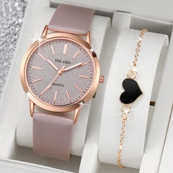 2PCS/Set Fashion Starry Sky Dial Women Quartz Watch Heart Bracelet Set Leather Band Female Wristwatch（Without Box）