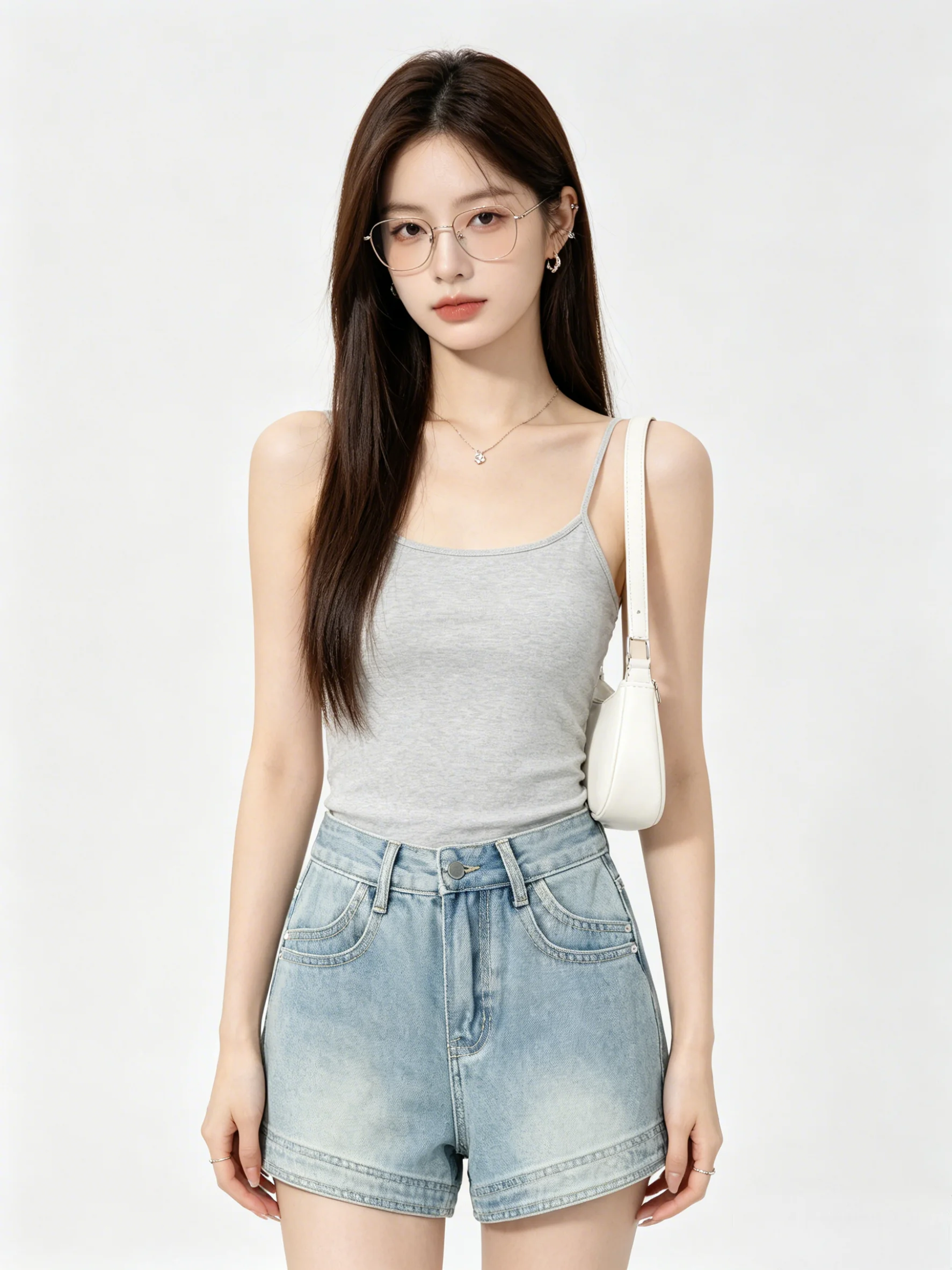 

High Waist Wide Leg Jeans Shorts American Retro Light Blue Summer High Waist Slimming Sexy Loose Fit for Small Stature Women