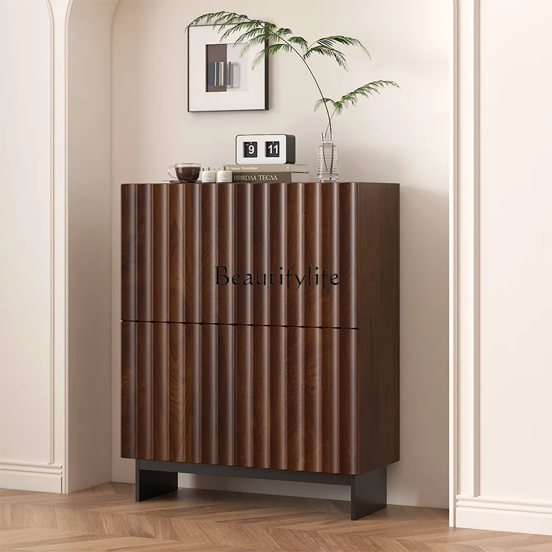 

Nordic solid wood dining side cabinet retro surprise wind solid wood storage cabinet hand-carved