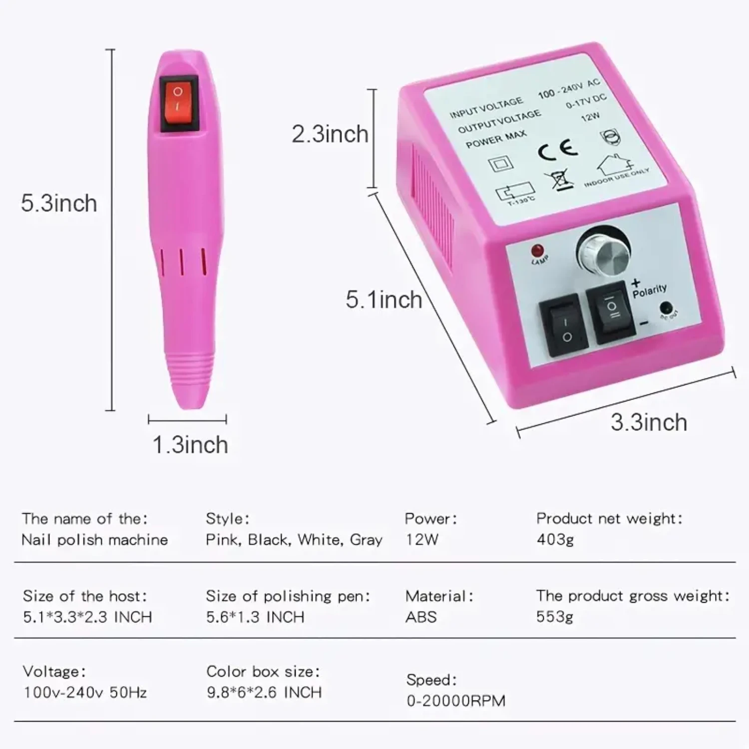 Manicure pedicure polisher machine 20000 RPM portable  electric nail drill polisher    Electric Nail Art File Machine Milling Cu