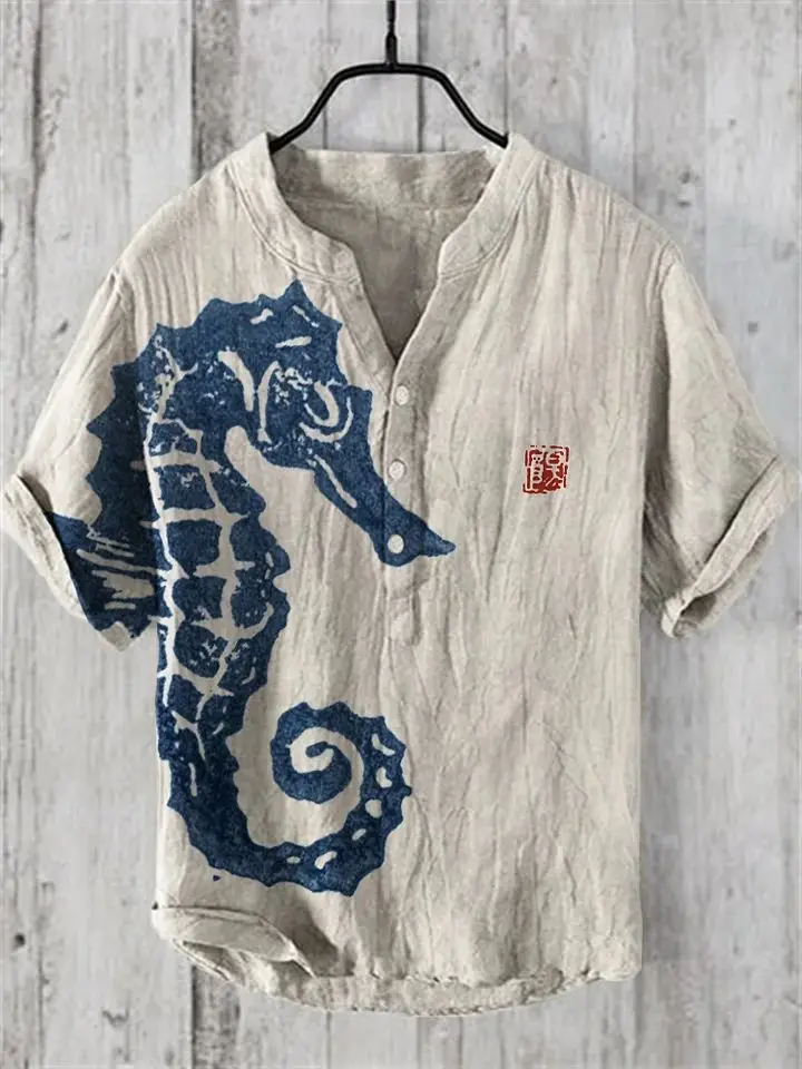 KOI Tai Chi เสื้อเชิ้ตลายดอกแขนสั้นพิมพ์ลายชายหาดสไตล์เขตร้อนลำลองเสื้อสำหรับผู้ชายใส่สบายและหลวม