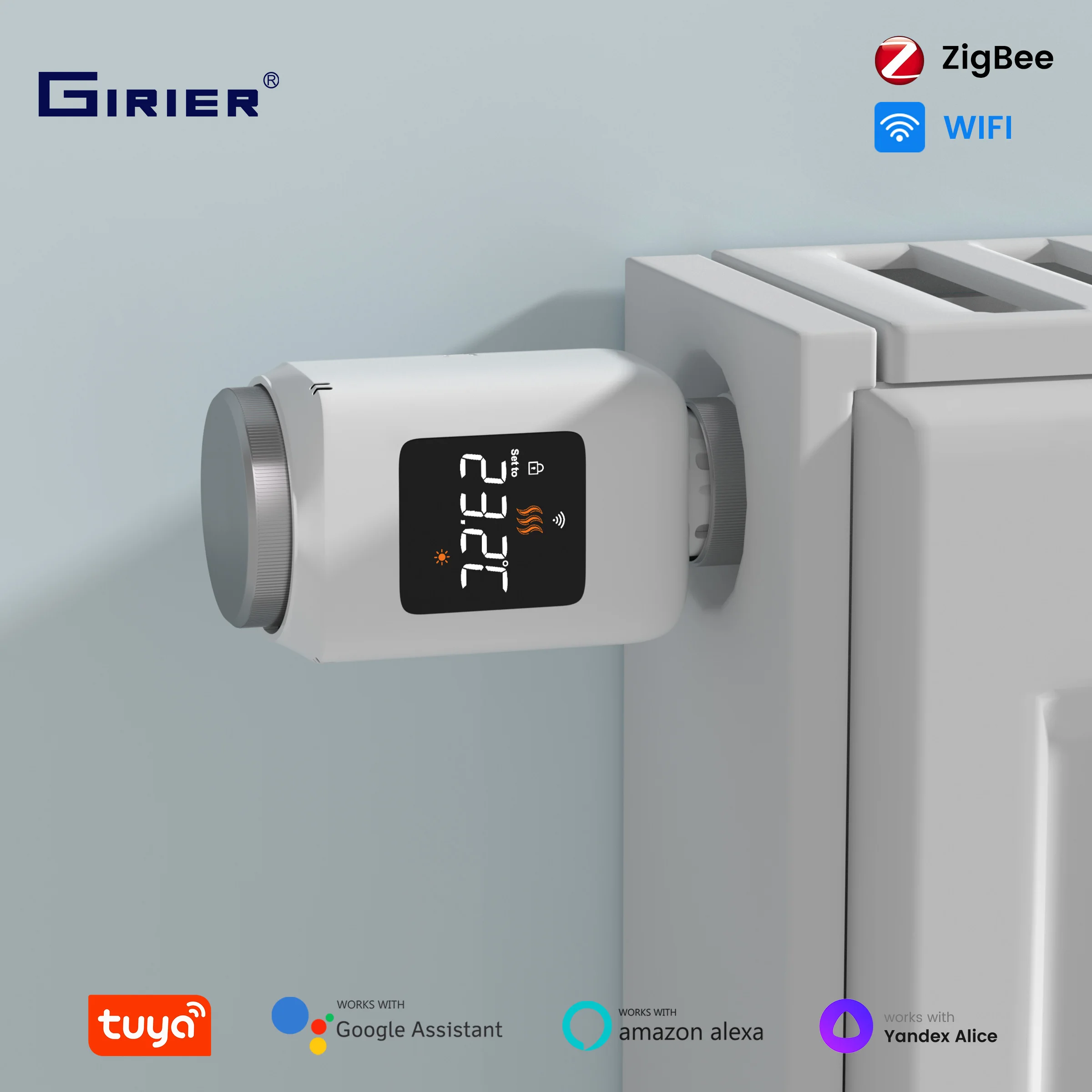 GIRIER Tuya Smart Thermostatic Radiator Valve ZigBee/WiFi TRV Thermostat Radiator Works Alexa Hey Google Supports Home Assistant