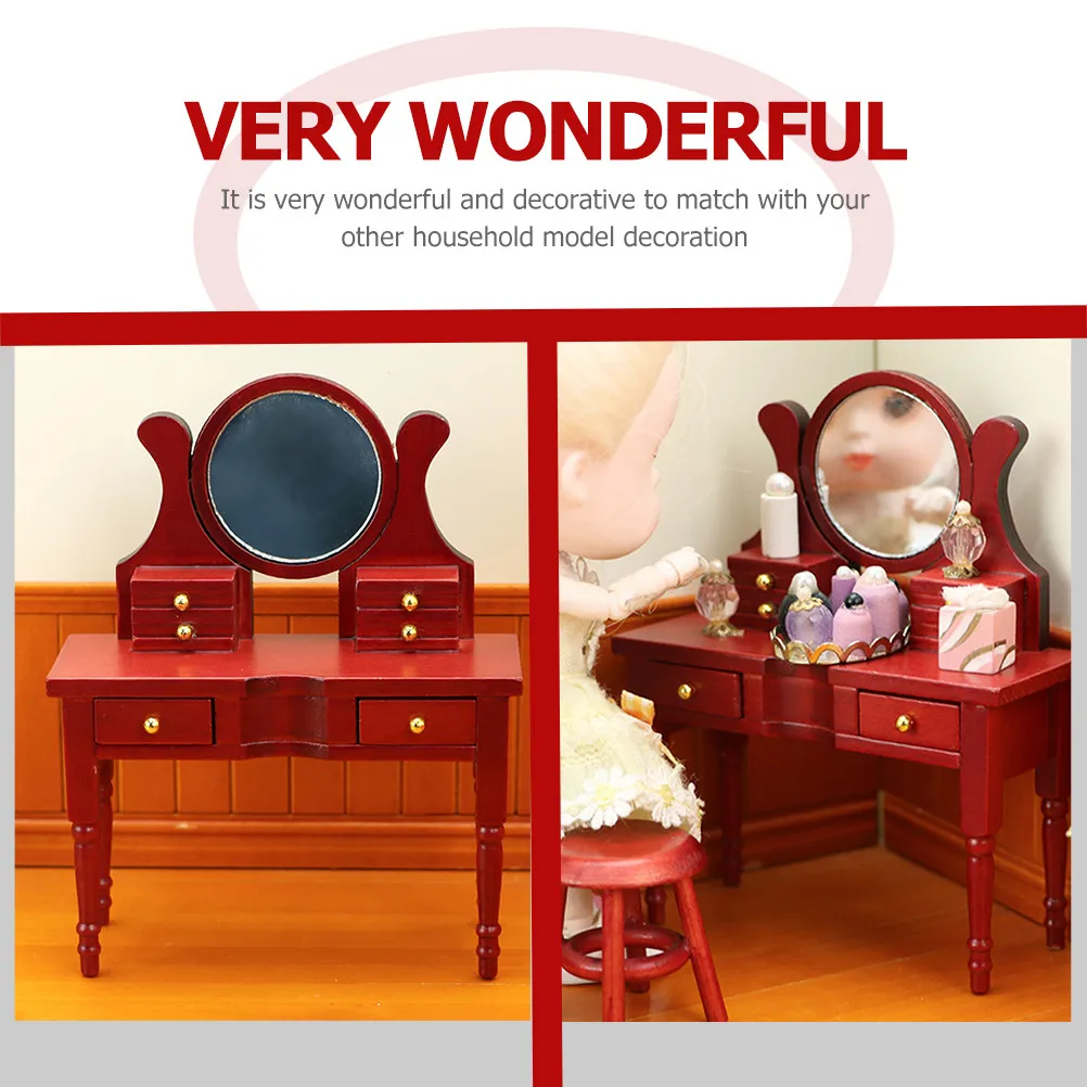 

Mini Dressing Table with Mirror for Dollhouse Decoration Premium Wood Mini House Furniture Realistic Small House Decor Adornment