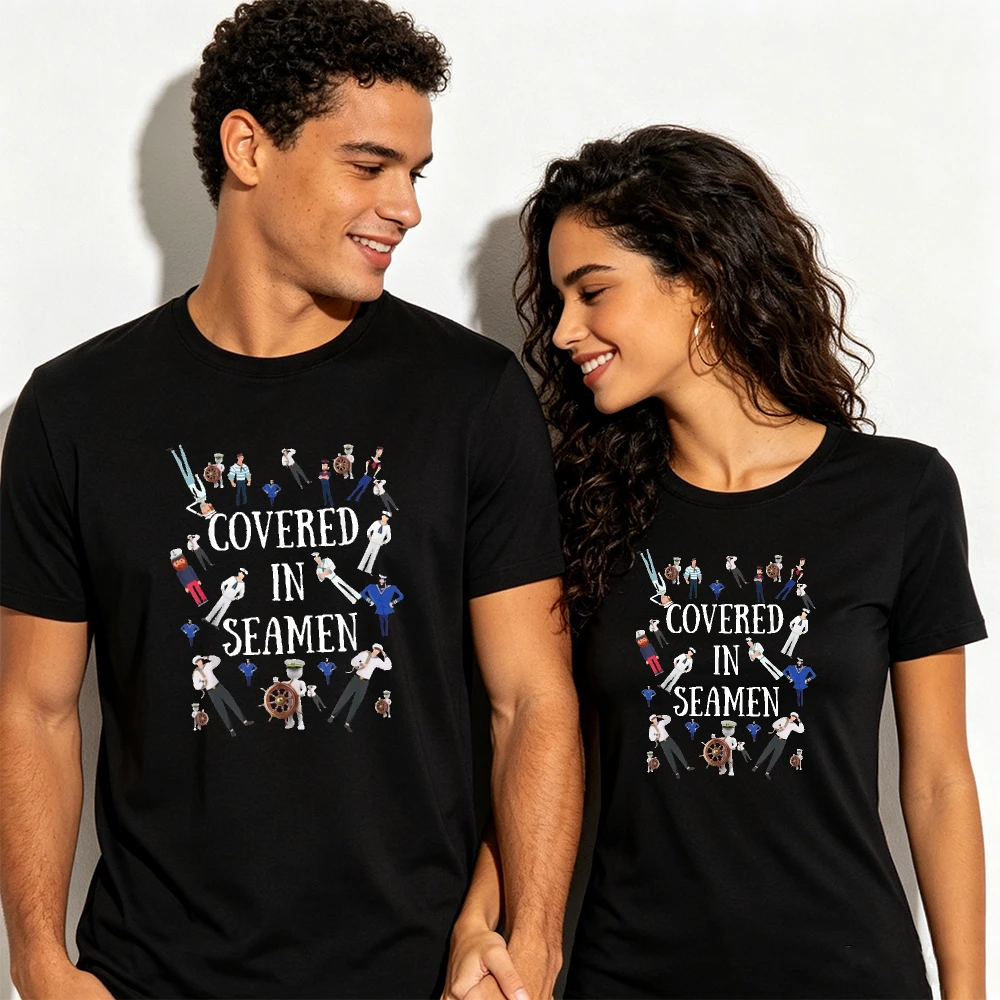 COVERED IN SEAMEN Print Unisex T Shirt Nautical Sailor Cartoon Graphic Tees Party Humor Short Sleeve Fashion Daily Garment