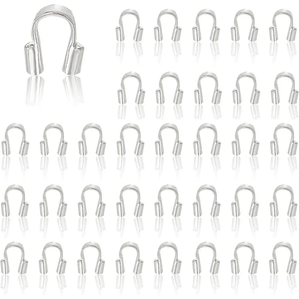200pcs Wire Guardian and Protectors Silver Color Brass 0.5mm Hole Thread Protector U Shape Loop Guardian