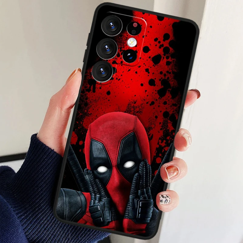 Marvel Avengers Deadpool dla Samsung Galaxy S24 S23 S22 S21 S20 FE S10 Ultra Plus Wstrząsoodporne, miękkie, czarne etui na telefon z TPU