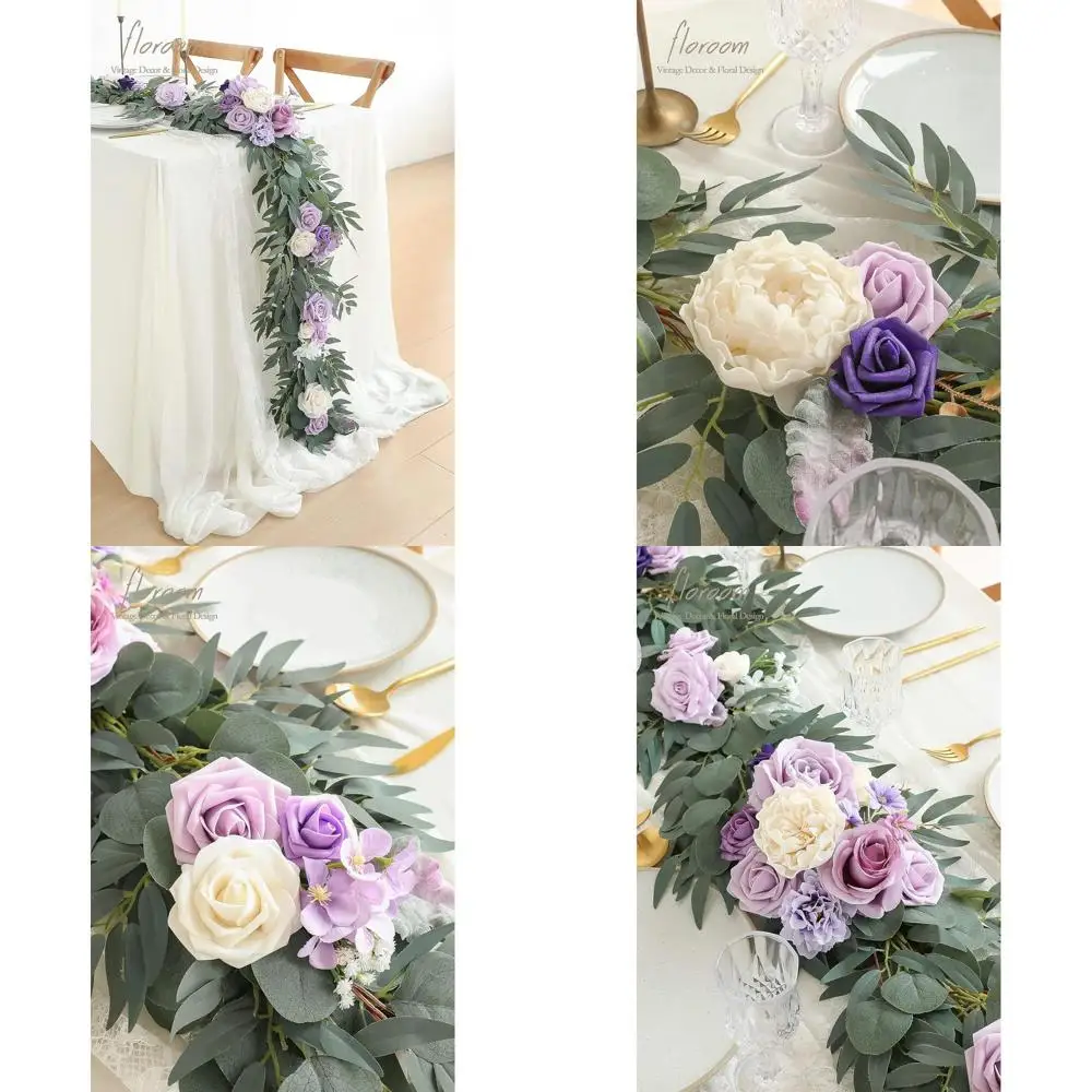 

6-футовая искусственная эвкалиптовая гирлянда из сиреневого и лаванды с цветами для декора свадебного и праздничного стола