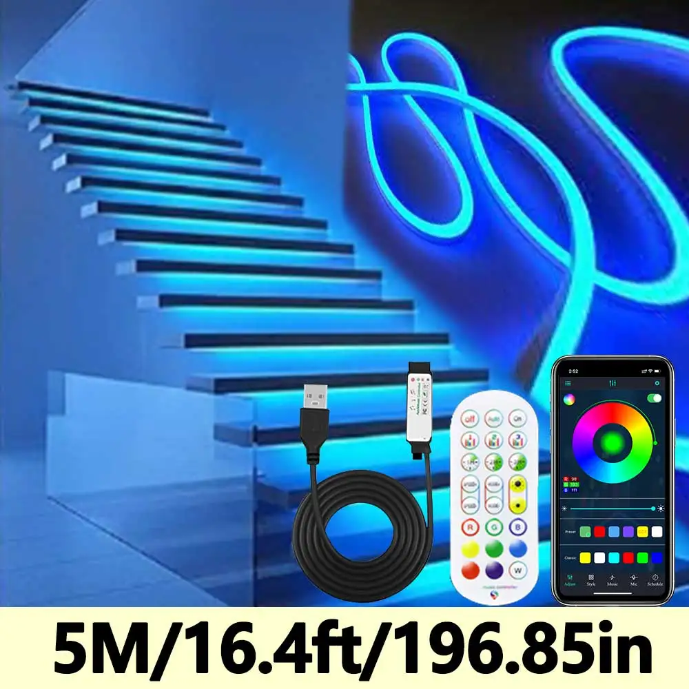 5V USB RGB Неоновая светодиодная лента 1M 2M 3M 4M 5M Приложение Bluetooth и пульт дистанционного управления с RGB неоновой лентой для телевизора Домашнее неоновое декоративное освещение