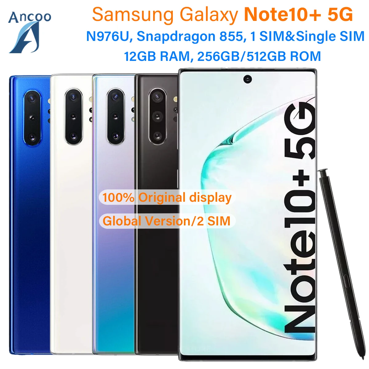 Samsung Galaxy Note10+ 5G N976U 256GB ROM 12GB RAM Note10 Plus 5G AMOLED Snapdragon 855 Octa Core 6.8