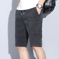 Man Denim Shorts Big Size Black Oversize Graphic Short Jeans Pants for Men Xl Trend 2024 Stretch Xxxl Harajuku Buttons Thin Cut