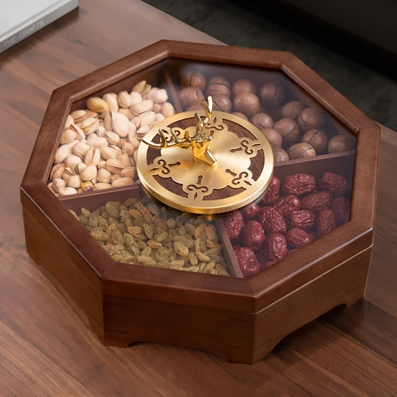 

Candy box, solid wood snack plate, nut living room, coffee table, household light luxury dried fruit storage box