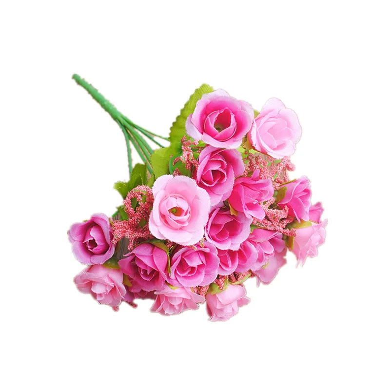 22CM Artificial Rose Home Dining Table Decoration Wedding Roadway Decoration Small Rose Bud Silk Flower Bundle