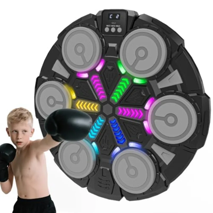 

Music Punching Machine for Adults Bluetooth Wall Mounted Boxing Trainer with Gloves Rhythm Lights 2 Player Battle Mode Reaction