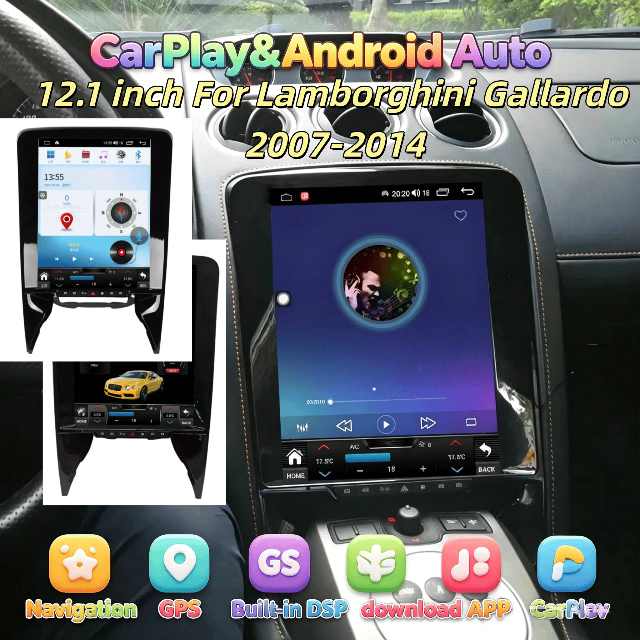 Android  Auto Radio Stereo For Lamborghini Gallardo 2007-2014 Carplay GPS Navigation Tape Recorder Car Multimedia Player 4G WIFI