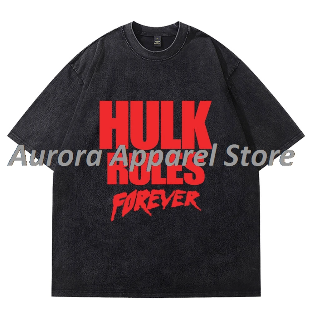 

Hulkamania Rules Forever Vintage Wash T-Shirts Cosplay Women Men Cotton Short Sleeve Tee