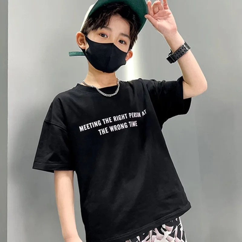 

Children's Clothing Casual Round Neck Unisex New Summer Simple Fashion Five-quarter Sleeves Literary Loose Trendy T-shirt