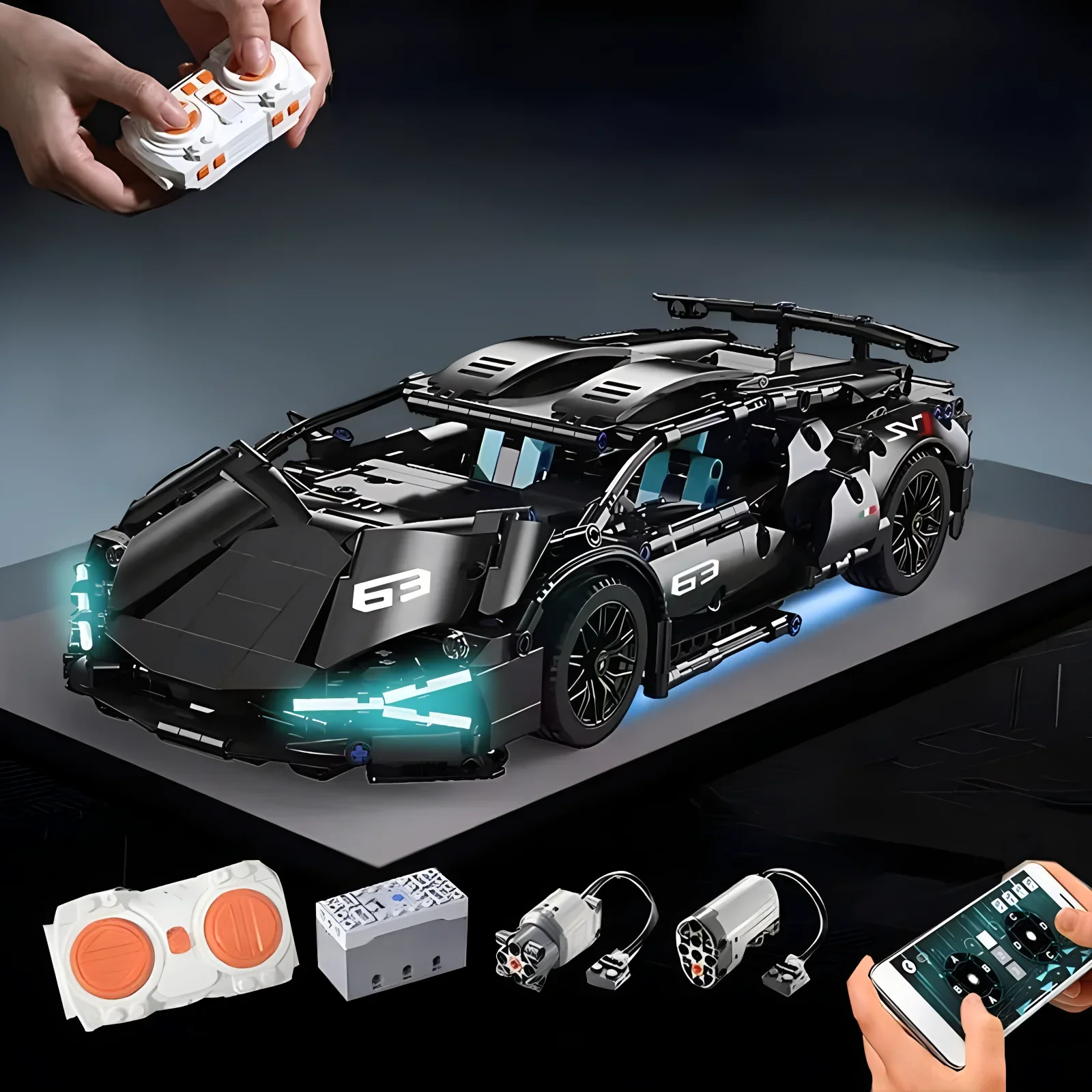 Supercar Technical Racing Sport Car Model Building Blocks technic adults 1:14 DIY Brick Puzzle Toys Kid Adult Gift（1280+granule）