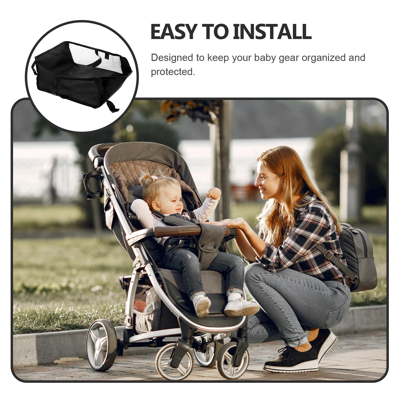 حقيبة تنظيم عربة الأطفال العالمية مع سلة تخزين شبكية لعربة التسوق كرسي يدفع باليدين تحت الناقل البضائع المحمولة