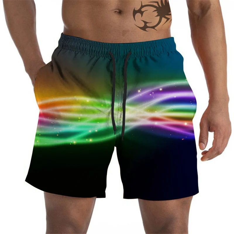 Rainbow Graphic Beach Shorts For Men Colorful 3D Printed Board Shorts Summer Sports Short Pants Loose Swim Trunks Streetwear