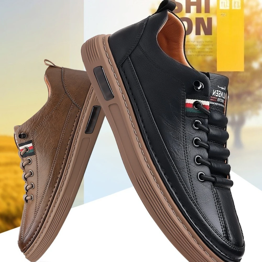 

Мужская повседневная обувь, весенне-осенняя дышащая кожаная обувь без шнурков, очень мягкая и износостойкая мужская обувь для доски