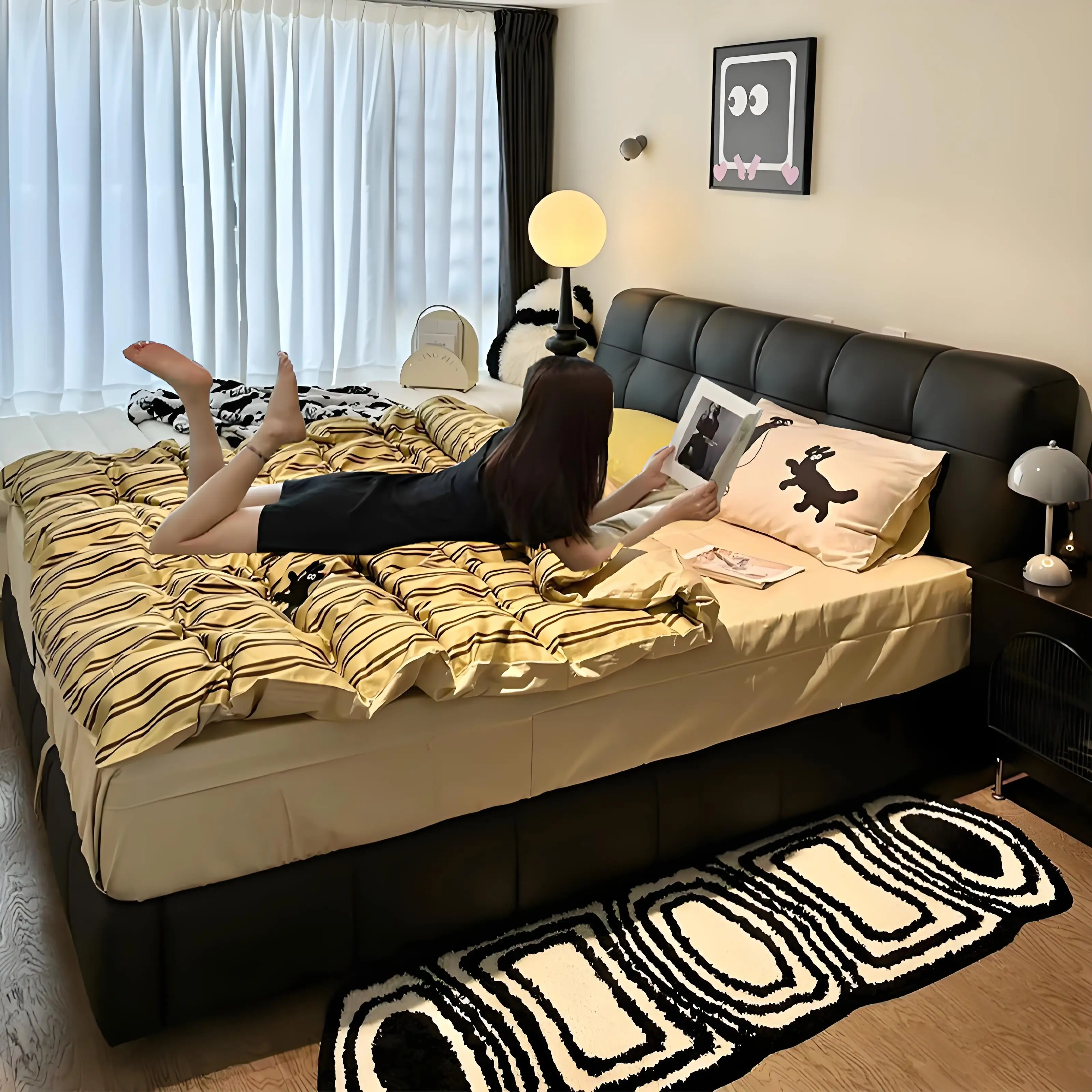 Italian Minimalist Leather Bed Internet Celebrity Puff Bed Modern Minimalist Master Bedroom High-end Atmosphere 1.8 Meters Stora
