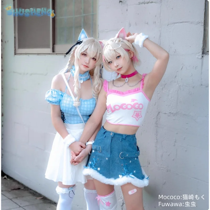 

In Stock Moco Mococo Fuwawa Cosplay Costume Daily Dress Hololive Holo Vtuber EN New Outfit Casual Wear Halloween Coat Cloak