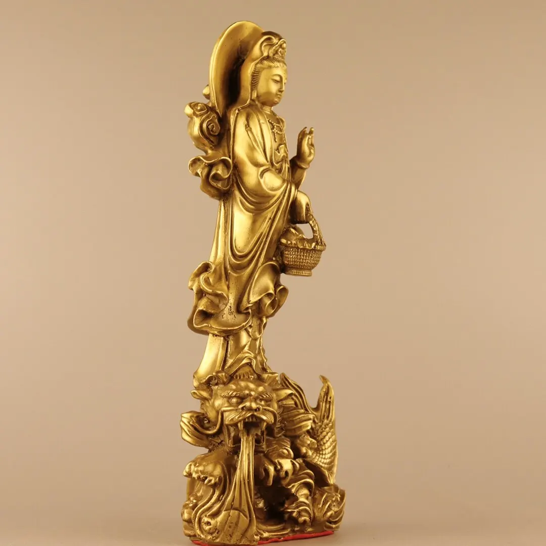 Retro brass Guanyin Avalokitesvara Bodhisattva Buddha statue home Buddhist hall offering auspicious ornaments