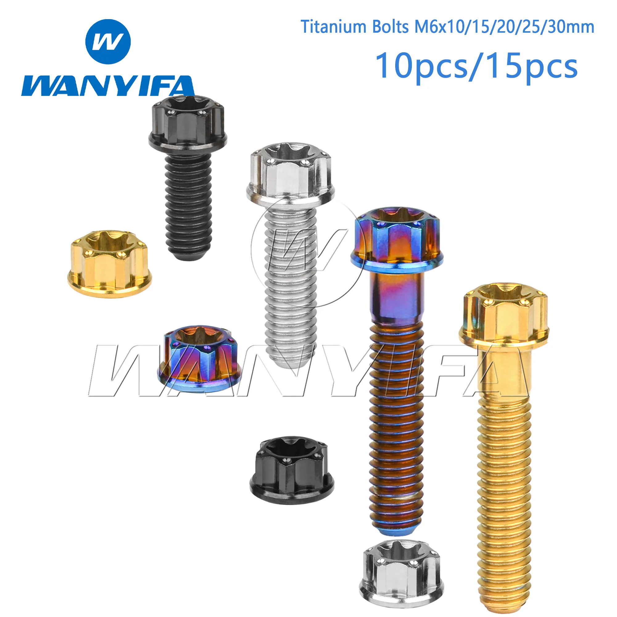 

Wanyifa M6 Aerospace Titanium Flange Screw Torx T30 Drive (10-30mm Length Options) for Motorcycle Engine/Brake Mods 10/15pcs