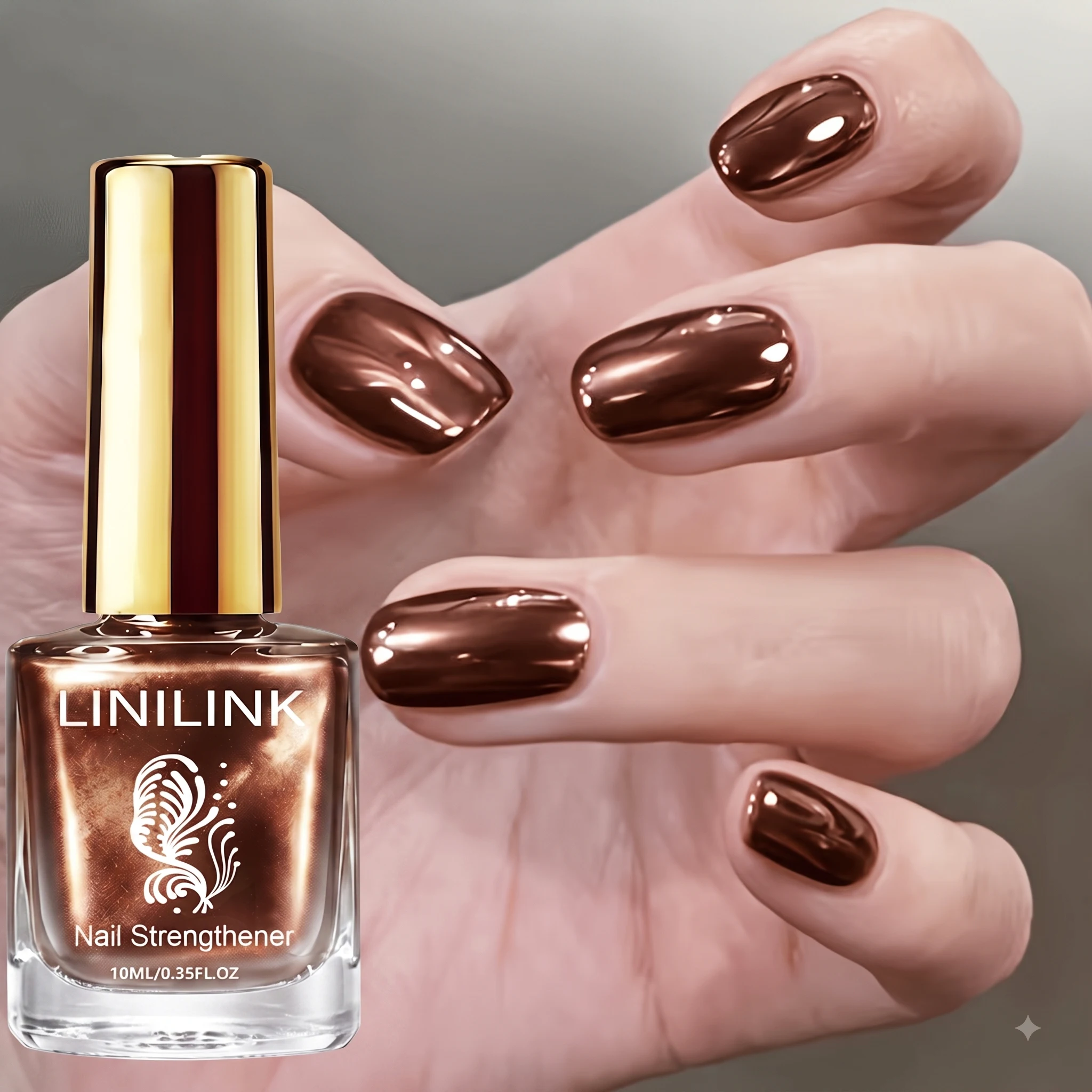 LINILINK Choc-Mocha Mirror Polish Nail Lacquer Quick-Dry Long-Lasting No-LED Hands/Foot Paint for Party Summer Girls Gift Hallow