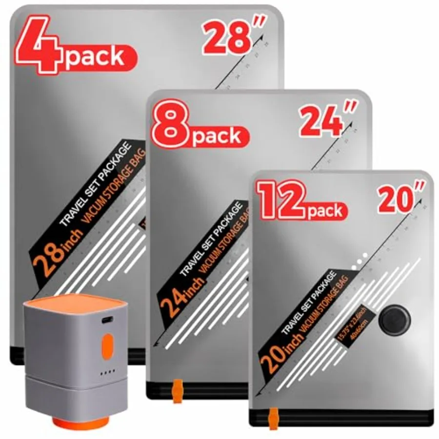 

24 Combo Travel Vacuum Bags with Cordless Rechargeable Pump, Portable Space Saver Compression Bag for Clothing, Vacuum Seal Pac