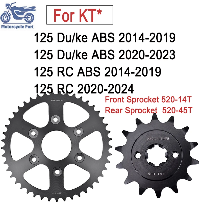 

Motorcycle Equipments & Parts Front Rear Sprocket 14T 45T-520 For Du/ke125 ABS 14-19 RC125 2020-2024 For Husayarna 125Vitpilen