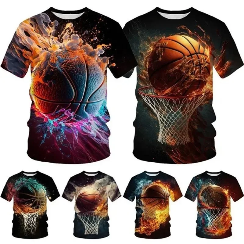 

2025 3D Printed Basketball Quick Drying Breathable Sports Clothing Men and Women Four Seasons Round Neck T-shirt Top