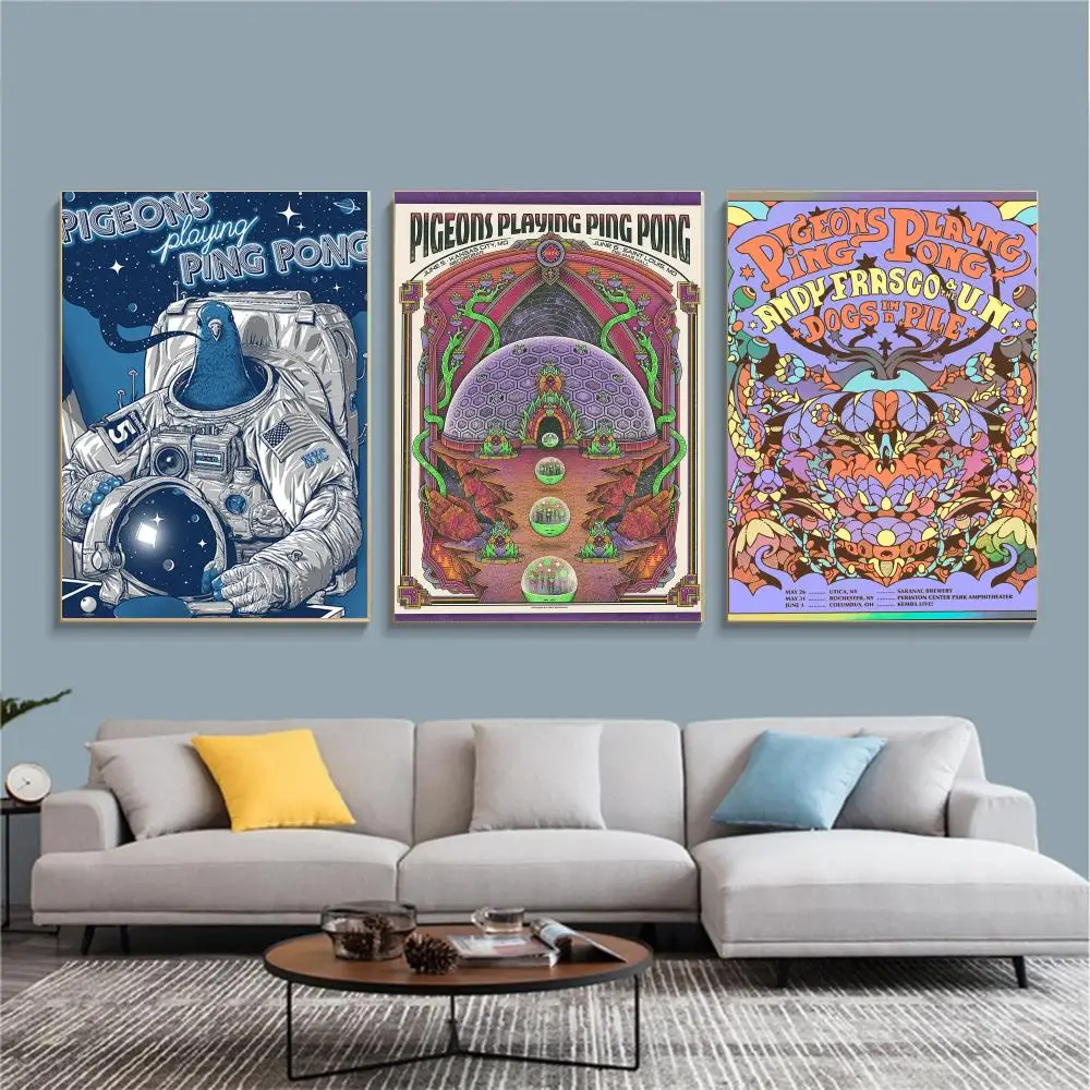 band P-Pigeons Playing Ping Pong-G Painting Calligraphy Nature Inspired Artwork for Living Room  Home Decoration