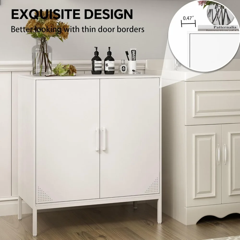 Gabinete de almacenamiento de metal con estante ajustable, aparador de buffet de acero para varias habitaciones