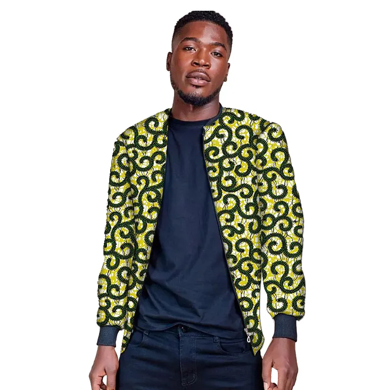 Cappotto bomber da uomo con stampa africana Moda nigeriana Giacca da baseball maschile in cera colorata Design con colletto poco profondo