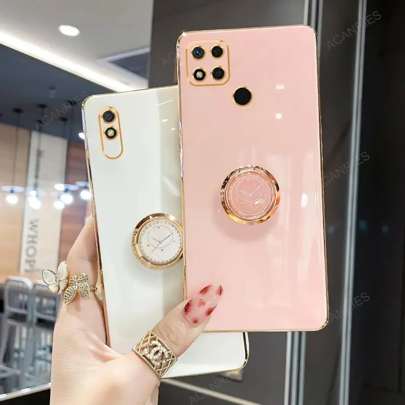 Redmi9c Redmi10a Luxury Ring Holder Stand Case For Xiaomi Redmi 9c Nfc 10a 9a 9at Plating Silicone Back Cover On Redmi9 A T 9 C