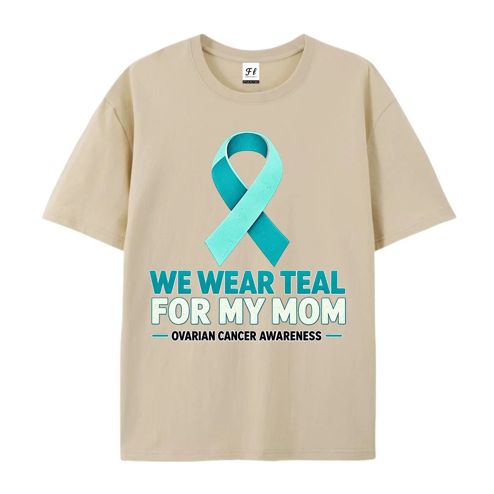 Women's Ovarian Cancer Awareness Ribbon T Shirt We Wear Teal for My Mom Support Graphic Casual Pink Short Sleeve Tee  ﻿