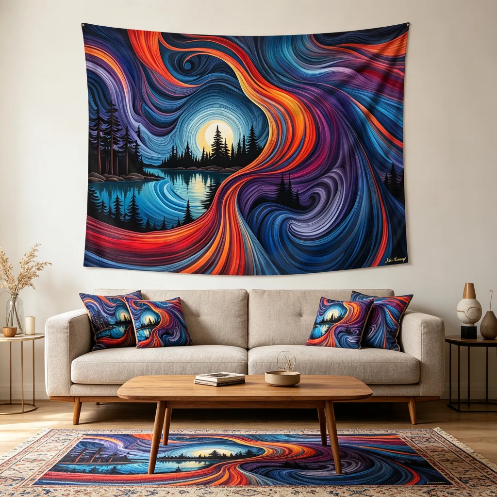 1PC Van Gogh Swirl Sky Lake Print Backdrop Banner, Bedroom Living Room Photo Background, Polyester, Home Decor, Wall Art
