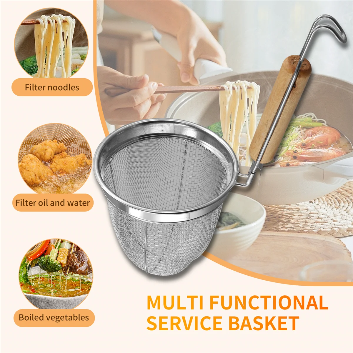 A013 coador de macarrão de aço inoxidável cesta de macarrão multifuncional servindo cesta escorredor de cozinha utensílio de cozinha