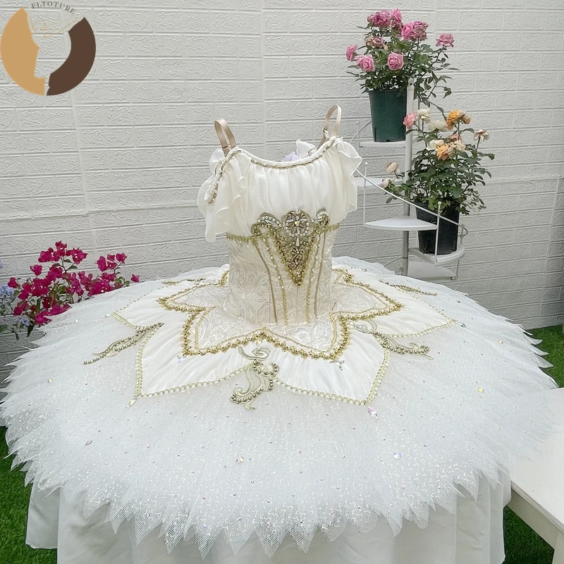 FLTOTURE New Arrival 12 Layers Romantic White Paquita Pancake Tutu Skirt Ballet Sleeping Beauty Variation Costumes For Girls