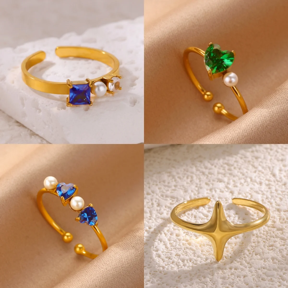 Sweet Heart Damen-Ringe mit Imitationsperlen, 18 Karat vergoldet, geometrischer Zirkonia-Schmuckring, kostenloser Versand
