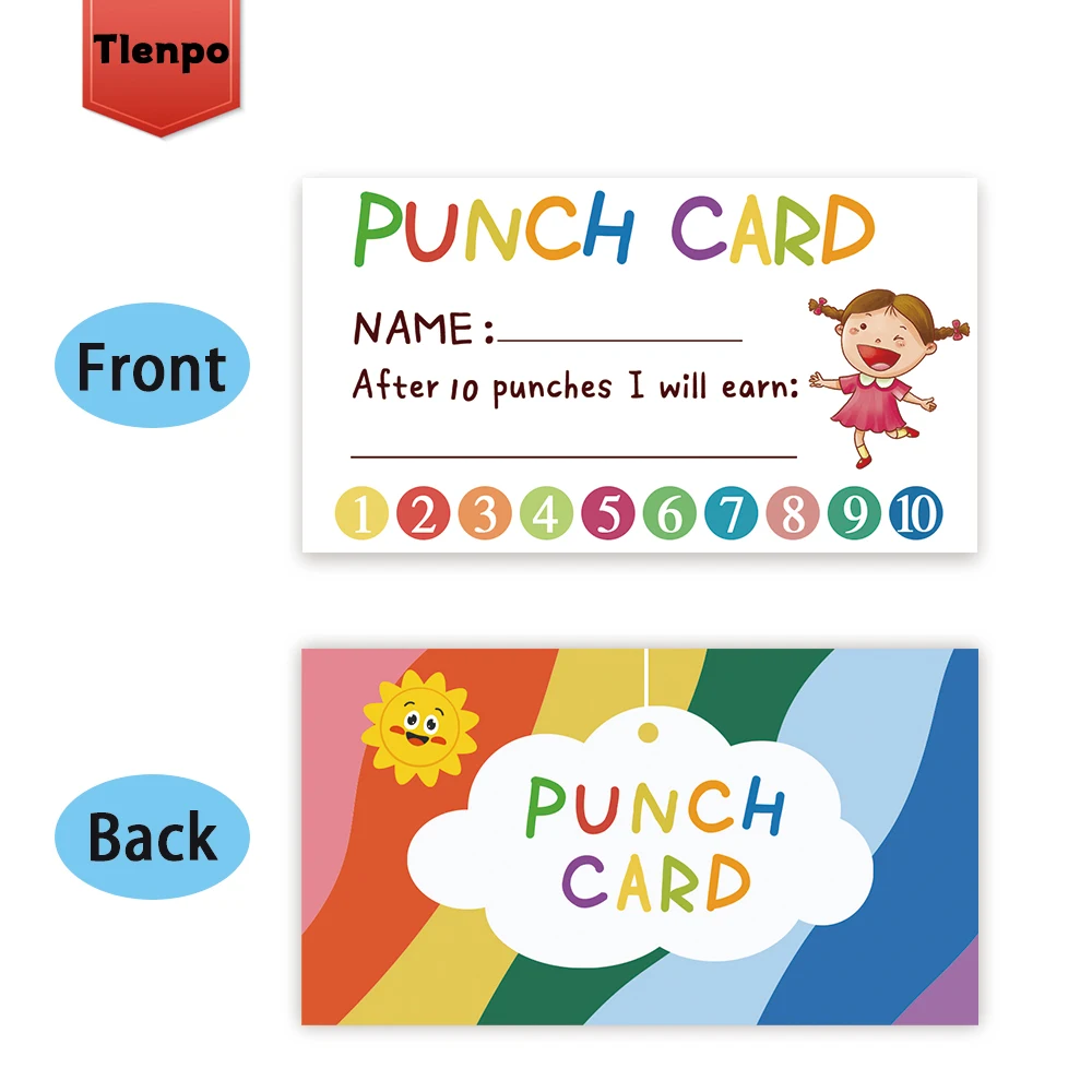 50 Cute Punch Cards ‘Loyalty Reward Cards’, 3.6X2 inch Teacher, Behaviour Reward Cards, Small Cards, Incentive Punch Cards