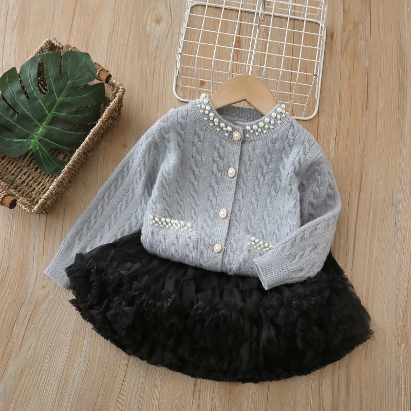 

Одежда принцессы для девочек, детский кардиган с бисером для маленьких девочек, свитер, одежда для детей, вязаная верхняя одежда для девочек, пальто, милый топ для девочек