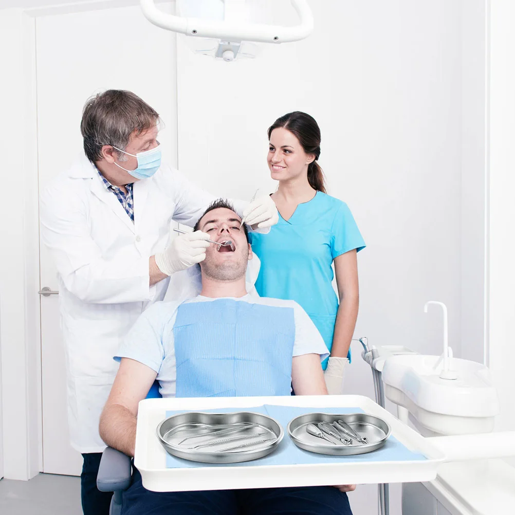 

2Pcs Stainless Steel Kidney Shape Plates Durable Medical Dental Trays Hospital Storage Curved Plate Stainless Steel Tray