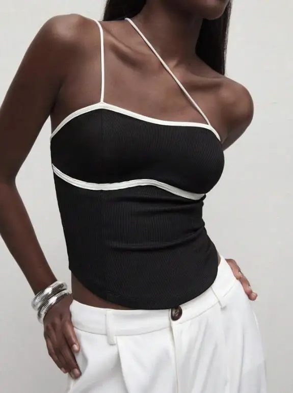 

2026 Spring/summer Women's Unique Design Tank Top Sexy Single Side Strap Sleeveless Top