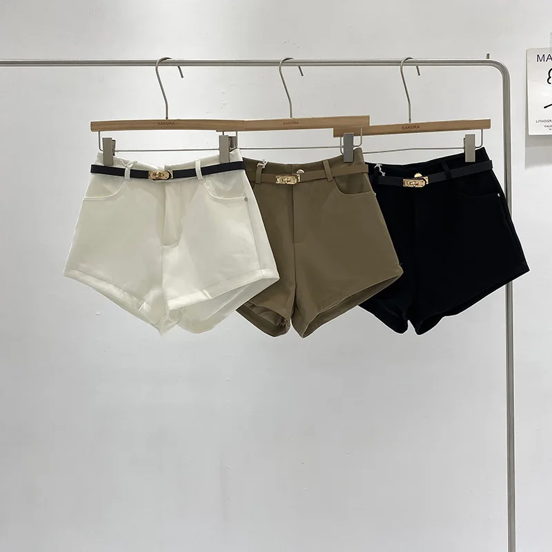 American Style Spicy Girl Khaki Suit Pants Women's High Waist Wide Leg Short Shorts Autumn 2024 New Small Size Slimming view 2