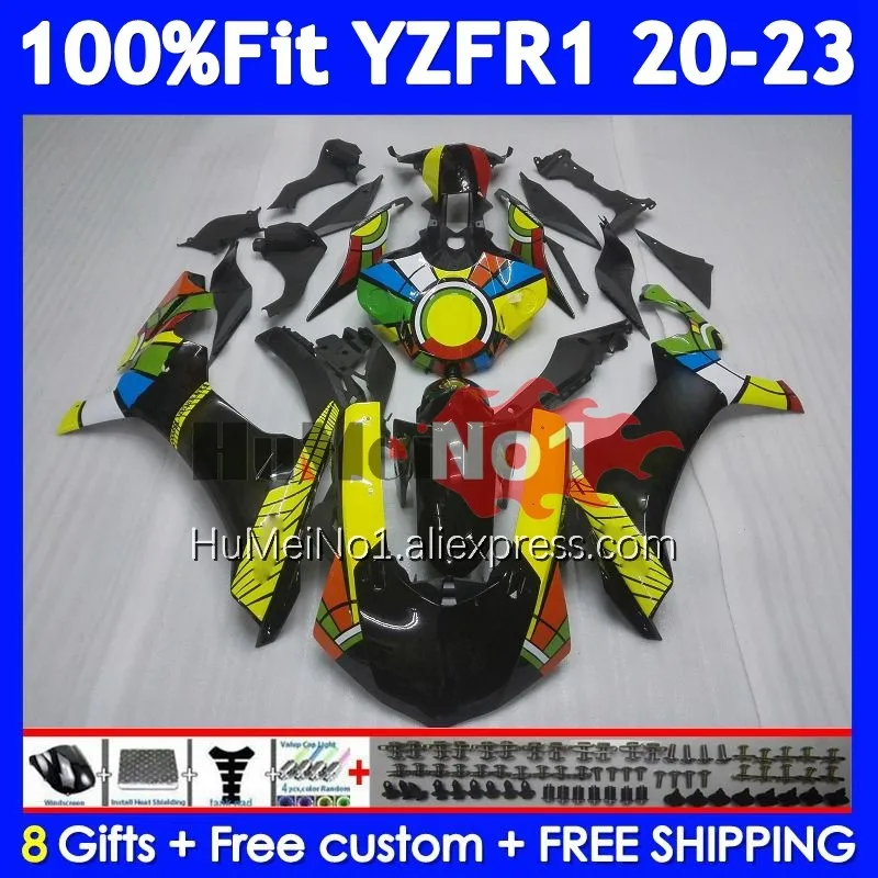 Yellow Black Injection For YAMAHA YZF R1 R 1 1000 YZF-R1 YZFR1 20 21 22 23 24 371No.0 YZF1000 2020 2021 2022 2023 2024 Fairing