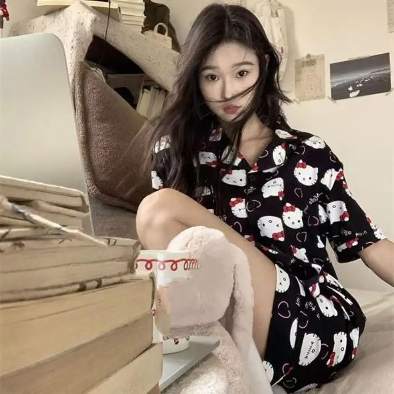 

Новый летний комплект для дома: милый повседневный пижамный костюм с коротким рукавом для девушек, мягкий и приятный для кожи, в стиле аниме