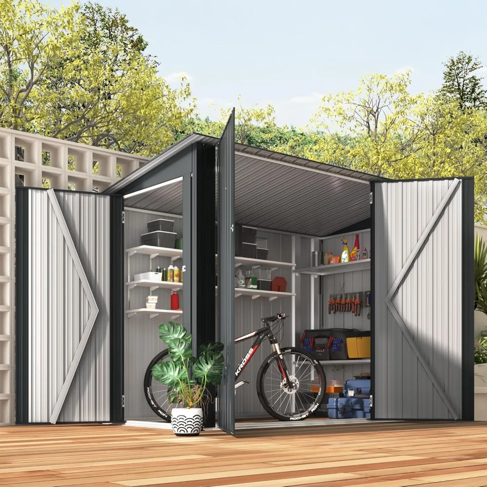 

Shed Outdoor Bike Storage Shed Lean to, 4' x 7.5' Outdoor Horizontal Sheds & Outdoor Storage with Triple Lockable Door